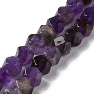 Natural Amethyst Star Cut Round Beads Strands, Faceted, 7~8.5x7~8.5x7~8.5mm, Hole: 1.2mm, about 25~26pcs/strand, 8.39''~8.62''(21.3~21.9cm)(G-M418-C01-01)