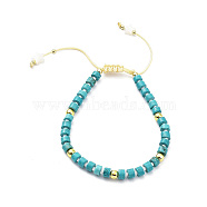 Adjustable Synthetic Turquoise & Natural Shell & Brass Braided Beaded Bracelet with Charms for Women, Inner Diameter: 1-3/4~2-7/8 inch(4.5~7.3cm), Star: 0.6x0.6x0.24cm(BJEW-O187-08)