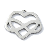 304 Stainless Steel Pendants, Laser Cut, Heart with Infinity Charms, Stainless Steel Color, 12x15x1mm, Hole: 1mm(STAS-C097-21P)