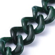 Handmade Acrylic Curb Chains, Twisted Chain, Imitation Gemstone Style, for Jewelry Making, Dark Green, Link: 23.5x23.5x4mm, 39.37 inch(1m)/strand(AJEW-JB00591-04)