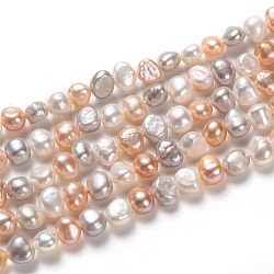 Natural Cultured Freshwater Pearl Beads Strands, Potato, Mixed Dyed and Undyed, Mixed Color, 5~7x6~8mm, Hole: 0.6mm, about 58pcs/strand, 13.78 inch(35cm)(PEAR-L033-45D)