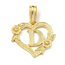 Heart Brass Pendants, Long-Lasting Plated, Cadmium Free & Lead Free, Real 18K Gold Plated, Letter D, 18x20x3mm, Hole: 3.5x7mm(KK-I714-04G-D)