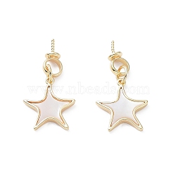 Rack Plating Brass Cup Pearl Peg Bails Pin Pendants, with Shell Star Charms, Long-Lasting Plated, Real 18K Gold Plated, 24mm, Pin: 1mm(KK-A183-38G)