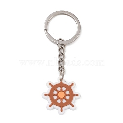 Cartoon PVC Pendant Keychain, with Iron Keychain Findings, Anchor & Helm, 7.9cm(KEYC-U001-01B)