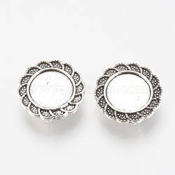 Tibetan Style Alloy Slide Charms Cabochon Settings, Cadmium Free & Lead Free, Flower, Antique Silver, Tray: 12mm, 19x5mm, Hole: 2x10mm, about 395pcs/1000g(TIBE-Q086-074AS-LF)