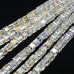 Electroplate Glass Beads Strands, AB Color Plated, Faceted, Cube, Clear AB, 7~8x7~8x7~8mm, Hole: 1.5mm, about 97~100pcs/strand, 70~71cm(EGLA-D018-8x8mm-01)