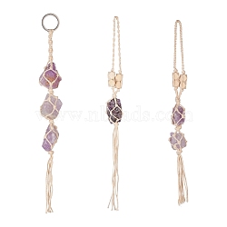 Elecrelive 3Pcs 3 Style Irregular Gemstone Hanging Pendant Decoration, with Cotton Cord & Wood Beads, for Car Interior Ornament Accessories, 290~320mm, 1pc/style(HJEW-EL0001-08)