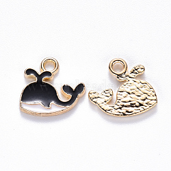 Alloy Enamel Charms, Whale Shape, Light Gold, Black, 12.5x12.5x2mm, Hole: 1.8mm(ENAM-S121-073A)