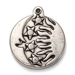 304 Stainless Steel Pendants, Flat Round with Moon & Star & Sun, Antique Silver, 23.5x20x3.5mm, Hole: 1.5mm(STAS-I170-14AS)