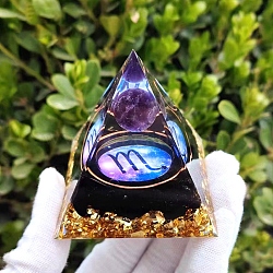 Orgonite Pyramid Resin Energy Generators, Reiki Natural Amethyst & Natural Obsidian Chips Inside for Home Office Desk Decoration, Scorpio, 50mm(PW-WG55248-08)