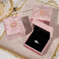 Velvet Jewelry Couple Rings Gift Boxes, Rectangle with Cameo Women, Pink, 7.5x7x3.5cm(PW-WGBFC00-01)