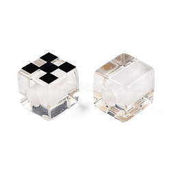 Transparent Resin European Beads, Large Hole Beads, Cube with Tartan Pattern, Black, 20x20x20mm, Hole: 8mm(RESI-N022-10A-B01)