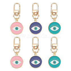 6Pcs Alloy Enamel Keychain, with Alloy Swivel Lobster Claw Clasps and 304 Stainless Steel Jump Rings, Flat Round with Eye, Mixed Color, 6.4cm, 3pcs/set(HJEW-AR0001-07)