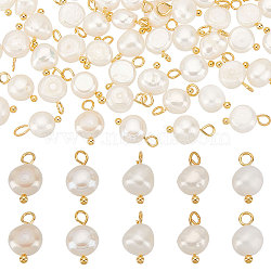 70Pcs Natural Cultured Freshwater Pearl Charms, with Platinum Tone Brass Ball Head pins, Oval, Golden, 10~12x6.5~8x4~5.5mm, Hole: 2.3~2.6mm(FIND-CN0001-43G)