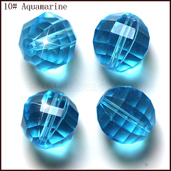 K9 Glass, Imitation Austrian Crystal Beads, Grade AAA, Faceted, Round, Deep Sky Blue, 10mm, Hole: 0.9~1mm(SWAR-F079-10mm-10)