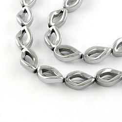 Electroplate Non-magnetic Synthetic Hematite Bead Strands, Twist Teardrop, Platinum Plated, 13x8x5mm, Hole: 1mm, about 31pcs/strand, 15.9 inch(X-G-S203-01I)