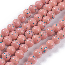 Opaque Baking Painted Glass Beads Strands, Round, Salmon, 8~8.5mm, Hole: 1.5mm, about 100pcs/strand, 31.1 inch(79cm)(GLAA-L024-C-21)
