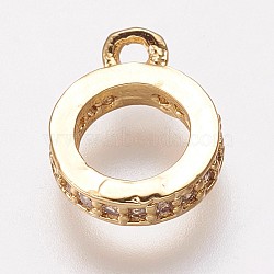 Brass Cubic Zirconia Tube Bails, Loop Bails, Bail Beads, Ring, Clear, Golden, 10x7.5x1.5mm, Hole: 1mm(KK-P134-64G)