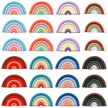 CHGCRAFT 24Pcs 8 Colors Handmade Polymer Clay Rainbow Cabochons, Half Round/Semi Circle, Mixed Color, 21.5x41.5~43x3.5~4mm, 3pcs/color