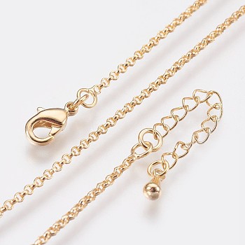 Long-Lasting Plated Brass Cable Chain Necklaces, with Lobster Claw Clasp, Nickel Free, Real 18K Gold Plated, 18.1 inch (46cm), 1.6mm