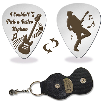 Double-side Laser 201 Stainless Steel Guitar Picks, with Black PU Leather Guitar Picks Holder, Plectrum Guitar Accessories, Human, 35x28mm