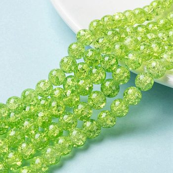 Spray Painted Crackle Glass Beads Strands, Round, Pale Green, 8mm, Hole: 1.3~1.6mm, about 100pcs/strand, 31.4 inch