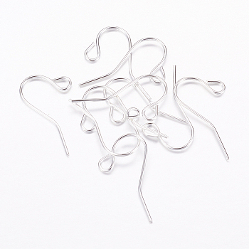 Iron Earring Hooks, Ear Wire, with Horizontal Loop, Silver Color Plated, Lead Free and Nickel Free, Size: about 17mm long, 12mm wide