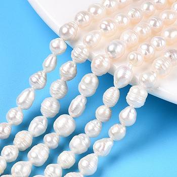 Natural Baroque Pearl Keshi Pearl Beads Strands, Cultured Freshwater Pearl, Teardrop, Creamy White, 5~9x5~7mm, Hole: 0.6mm, about 56~59pcs/strand, 15.16~15.55 inch(38.5~39.5cm)