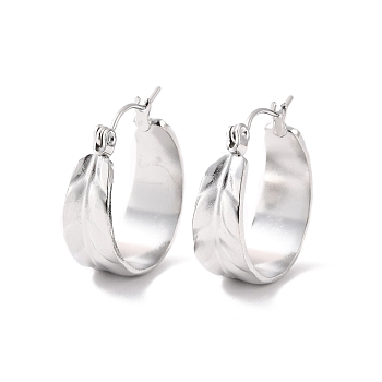 304 Stainless Steel Leaf Thick Hoop Earrings for Women, Stainless Steel Color, 20.5x19.5x8mm, Pin: 0.5mm