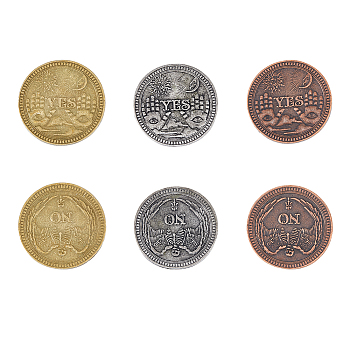 6Pcs 3 Colors Tibetan Style Alloy Challenge Coins, YES/NO Decision Maker Coin, Sun & Moon & Skull Pattern Retro Commemorative Coin, Mixed Color, 36x2mm, 2pcs/color