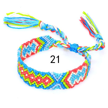 Cotton Braided Rhombus Pattern Cord Bracelet, Ethnic Tribal Adjustable Brazilian Bracelet for Women, Dodger Blue, 5-7/8~14-1/8 inch(15~36cm)