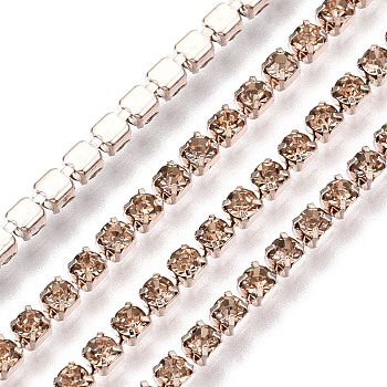Electrophoresis Iron Rhinestone Strass Chains, Rhinestone Cup Chains, with Spool, Light Peach, SS8.5, 2.4~2.5mm, about 10yards/roll