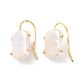 Rectangle Natural Pearl Dangle Earrings for Women, with Sterling Silver Findings, Real 18K Gold Plated, 23~24x14.5~15mm