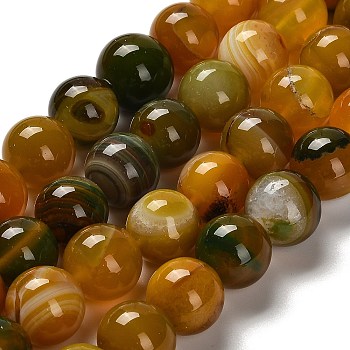 Dyed Natural Agate Beads Strands, Round, Goldenrod, 14mm, Hole: 1mm, about 27pcs/strand, 14.88~15.35''(37.8~39cm)