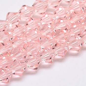 Imitate Austrian Crystal Bicone Glass Beads Strands, Grade AA, Faceted, Pink, 5x5mm, Hole: 1mm, about 59pcs/strand, 11 inch