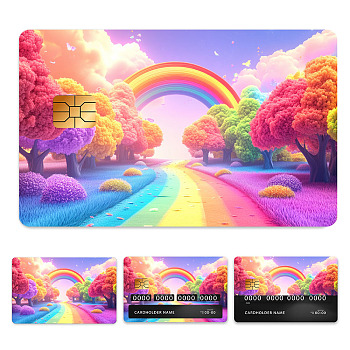 Plastic Waterproof Card Stickers, Self-adhesion Card Skin for Bank Card Decor, Rectangle, Rainbow, 140x190mm