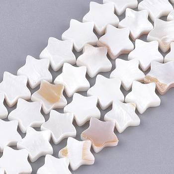 Freshwater Shell Beads Strands, Star, Creamy White, 9.5x10x3mm, Hole: 1mm, about 40pcs/strand, 13.39 inch