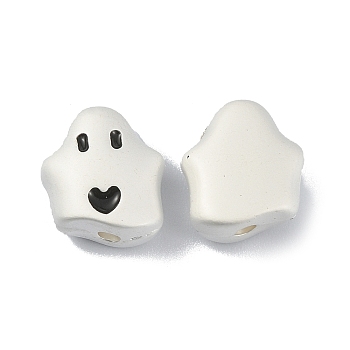 Alloy Enamel Beads, Matte Silver Color, Ghost, Black, 10x9x4.5mm, Hole: 1.4mm