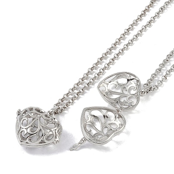 Brass Rhinestone Pendant Necklaces, Iron Rolo Chains, Heart, Platinum, 32.05 inch(81.4cm), Pendant: 32x28mm