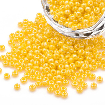 8/0 Czech Opaque Glass Seed Beads, Lustered, Round, Gold, 3x2mm, Hole: 1mm, about 500g/bag