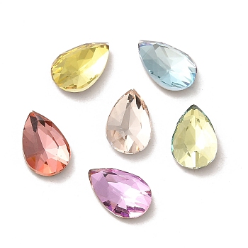 Glass Rhinestone Cabochons, Point Back & Back Plated, Faceted, Teardrop, Mixed Color, 10x6.4x3mm