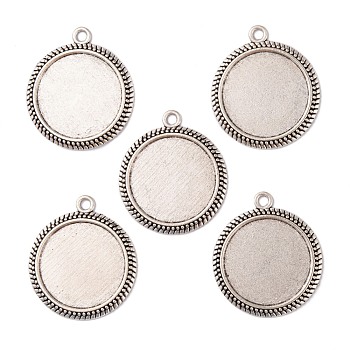 Tibetan Style Alloy Flat Round Pendant Cabochon Settings, Cadmium Free & Lead Free, Antique Silver, Tray: 25mm, 37x32x3mm, Hole: 2.5mm about 142pcs/1000g