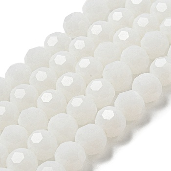 Imitation Jade Glass Beads Stands, Faceted, Round, White, 10mm, Hole: 1.8mm, about 66~68pcs/strand, 24.02''~24.13''(61~61.3cm)