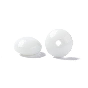 Opaque Glass Beads, Flat Round/Abacus, White, 8.5x4.5mm, Hole: 1.6mm