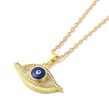304 Stainless Steel Pendant Necklaces,Brass Micro Pave Cubic Zirconia Pendant with Enamel Necklaces, Eye, 17.72 inch(45cm)  Pendant: 17x24.5mm