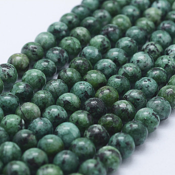 Natural Larvikite Beads Strands, Dyed, Round, Dark Green, 8~8.5mm, Hole: 1mm, about 47~49pcs/strand, 14.5 inch~14.9 inch(37~38cm)