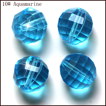 Imitation Austrian Crystal Beads, Grade AAA, Faceted, Round, Deep Sky Blue, 10mm, Hole: 0.9~1mm