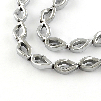 Electroplate Non-magnetic Synthetic Hematite Bead Strands, Twist Teardrop, Platinum Plated, 13x8x5mm, Hole: 1mm, about 31pcs/strand, 15.9 inch
