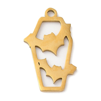 Halloween 201 Stainless Steel Pendants, Coffin with Bat Charm, Golden, 19x12x1mm, Hole: 1.5mm