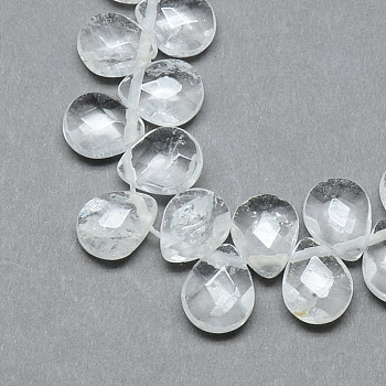 Natural Quartz Crystal Beads Strands, Rock Crystal, Top Drilled Beads, Faceted, Teardrop, 12x9~10x6mm, Hole: 1mm, about 30pcs/strand, 11.81 inch